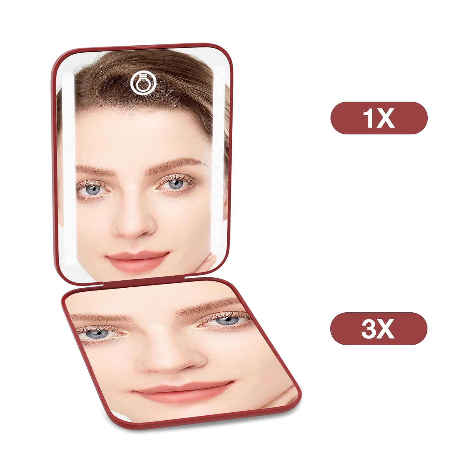 Thumbnail 2 de Kintion Rechargeable Pocket Mirror (1X/3X) with 3 Color Lights, Dimmable, Wine Red