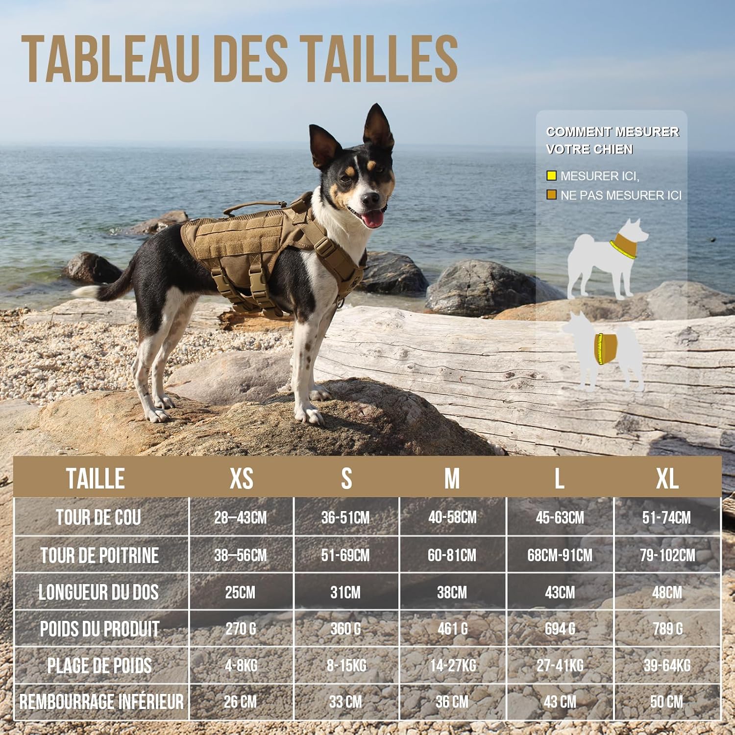 Detalle 2 de OneTigris Harnais de sécurité réglable pour chiens de grande et moyenne taille – Maille Aire, 2 poignées, accès MOLLE