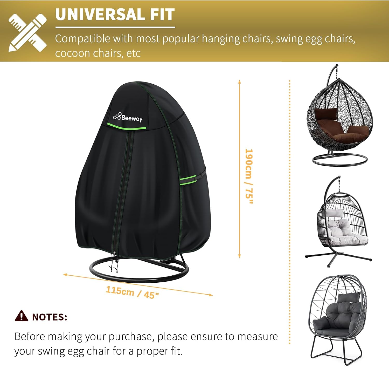 Thumbnail 1 de BEEWAY Egg Chair Cover 115×190 cm Waterproof