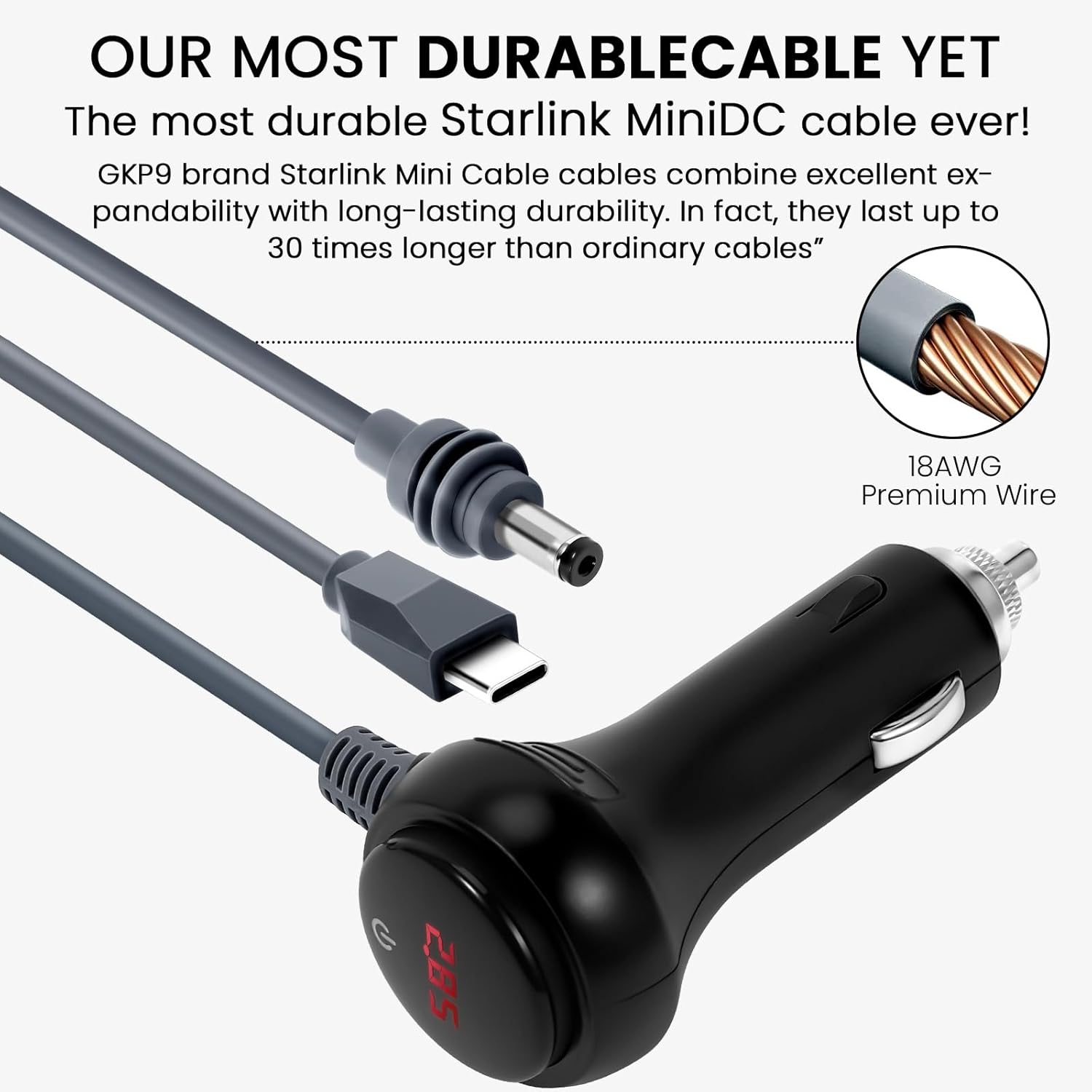 Thumbnail 3 de GKP9 Starlink Mini Cable 10ft car power adapter