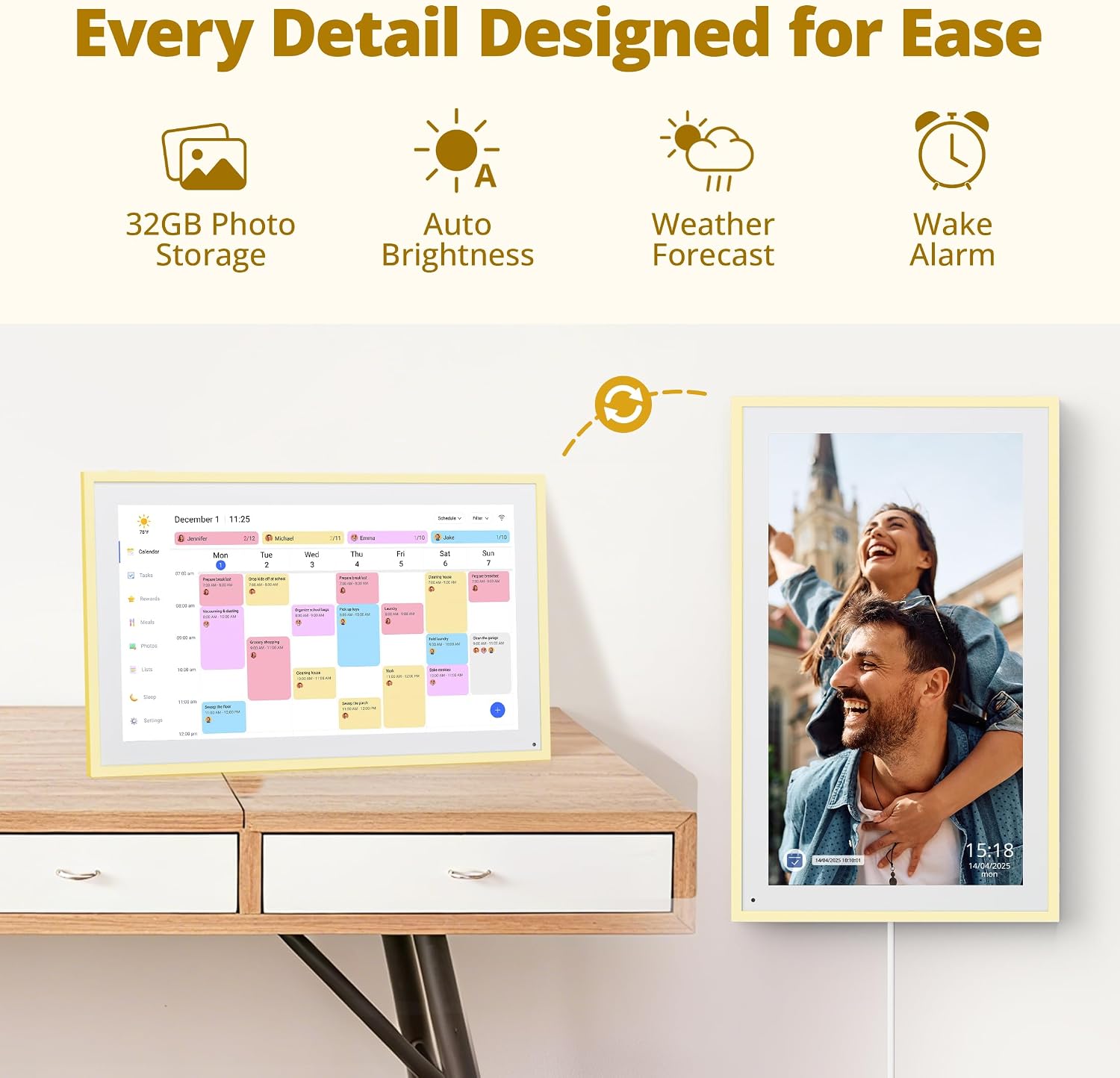 Thumbnail 6 de Dragon Touch 15.6" Digital Calendar (Honey Glow) – 2026 family wall planner with interactive touchscreen