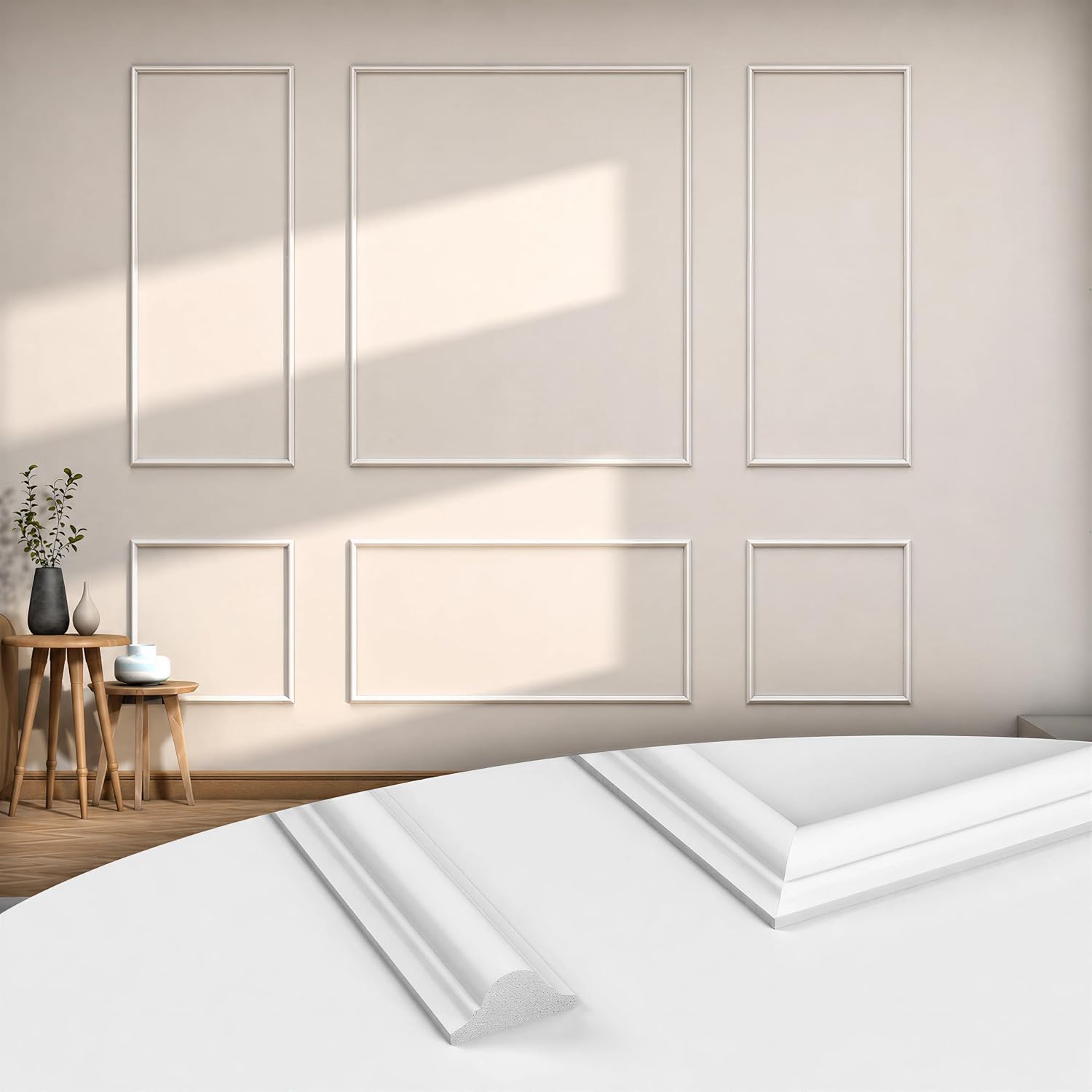 Detalle de COUKIU 6-Set Pre-Cut Wall Moulding, Style 1, Paintable Polystyrene Frames