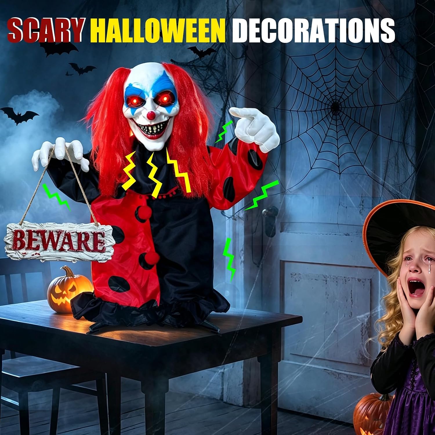 Detalle 2 de TURNMEON 40-Inch Animatronic Clown with Sound Activation and Red LED Eyes