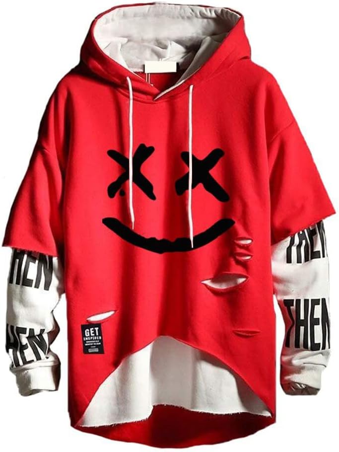 Detalle de Hello MrLin Herren Techwear- & Hip-Hop-Hoodie mit Patchwork und Kapuze (Japan Streetwear)