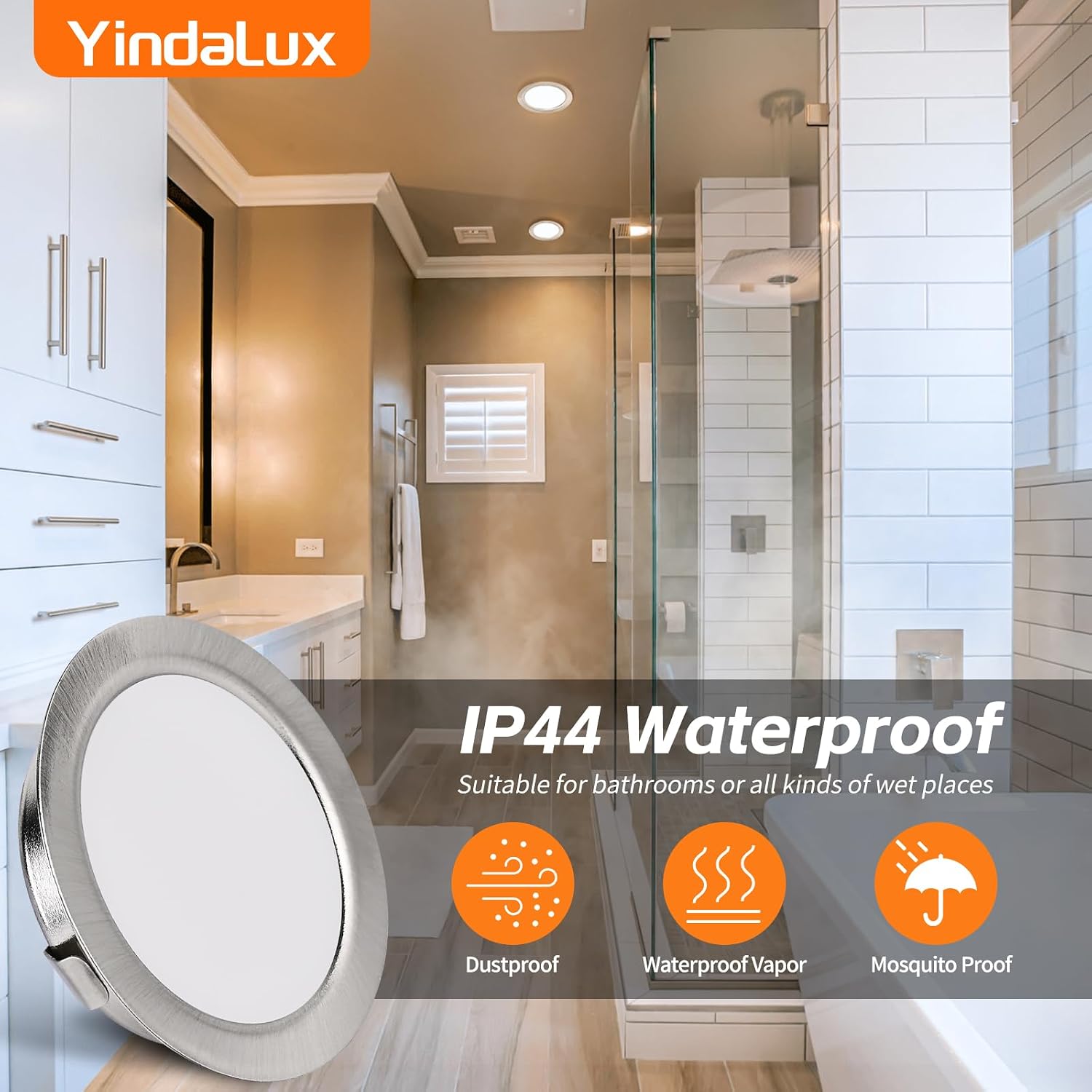 Detalle 2 de YindaLux 3er-Set LED-Einbaustrahler 230V, 3W, 3000K (3 x 300 lm), IP44 – ultra flach für Möbeleinbau
