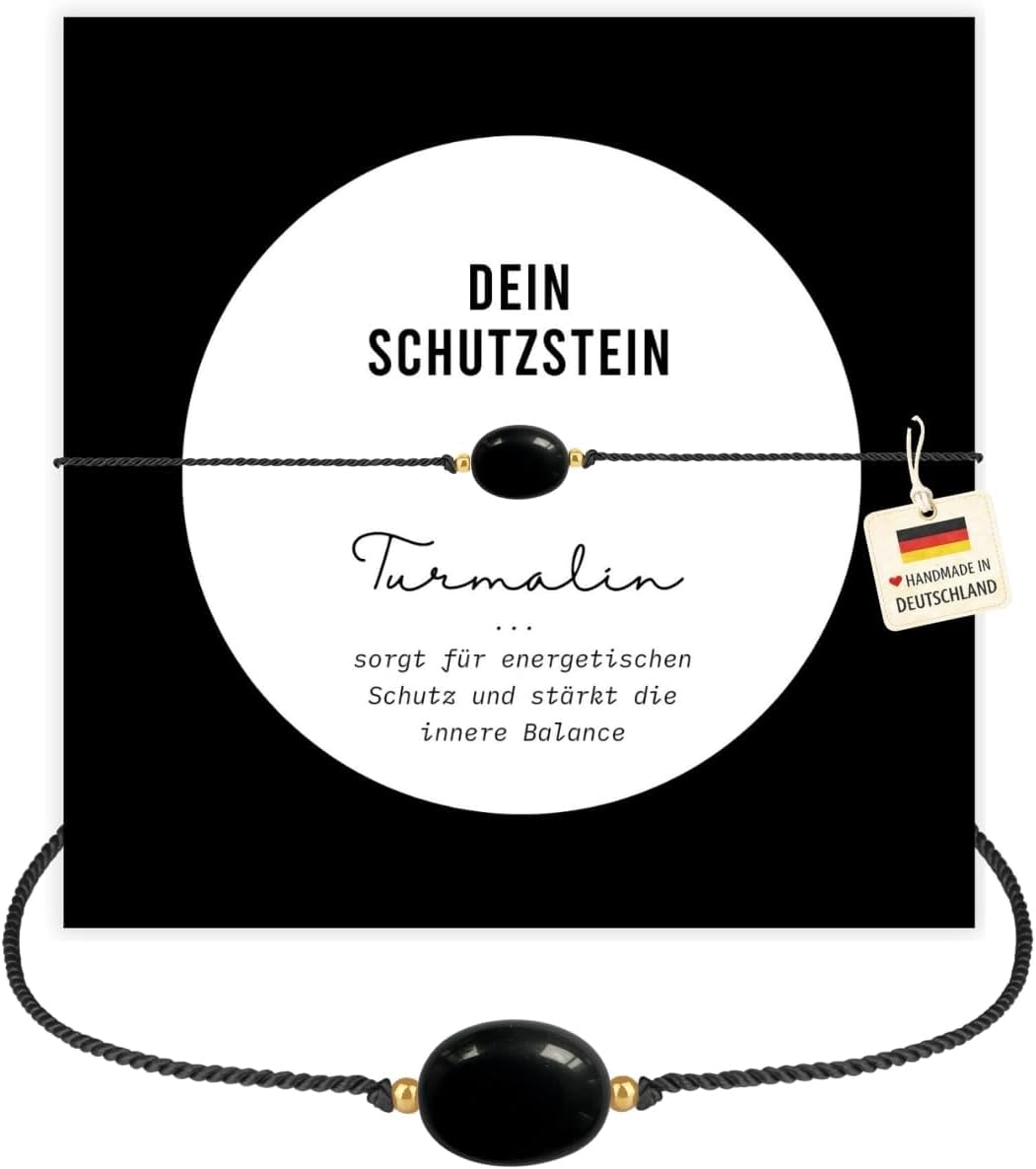 Detalle de happymaker Edelstein-Armband für Damen mit schwarzem Turmalin und goldenen Perlen – handgefertigt in Deutschland