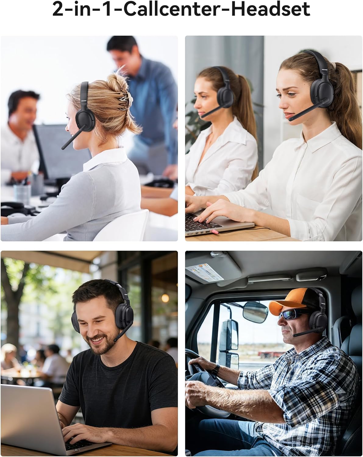 Thumbnail 6 de TECKNET Wireless Headset mit Noise Cancelling, Bluetooth 5.4 + 2,4-GHz Dual-Verbindung und Mikrofon (V5.4, Over-Ear, USB-C)