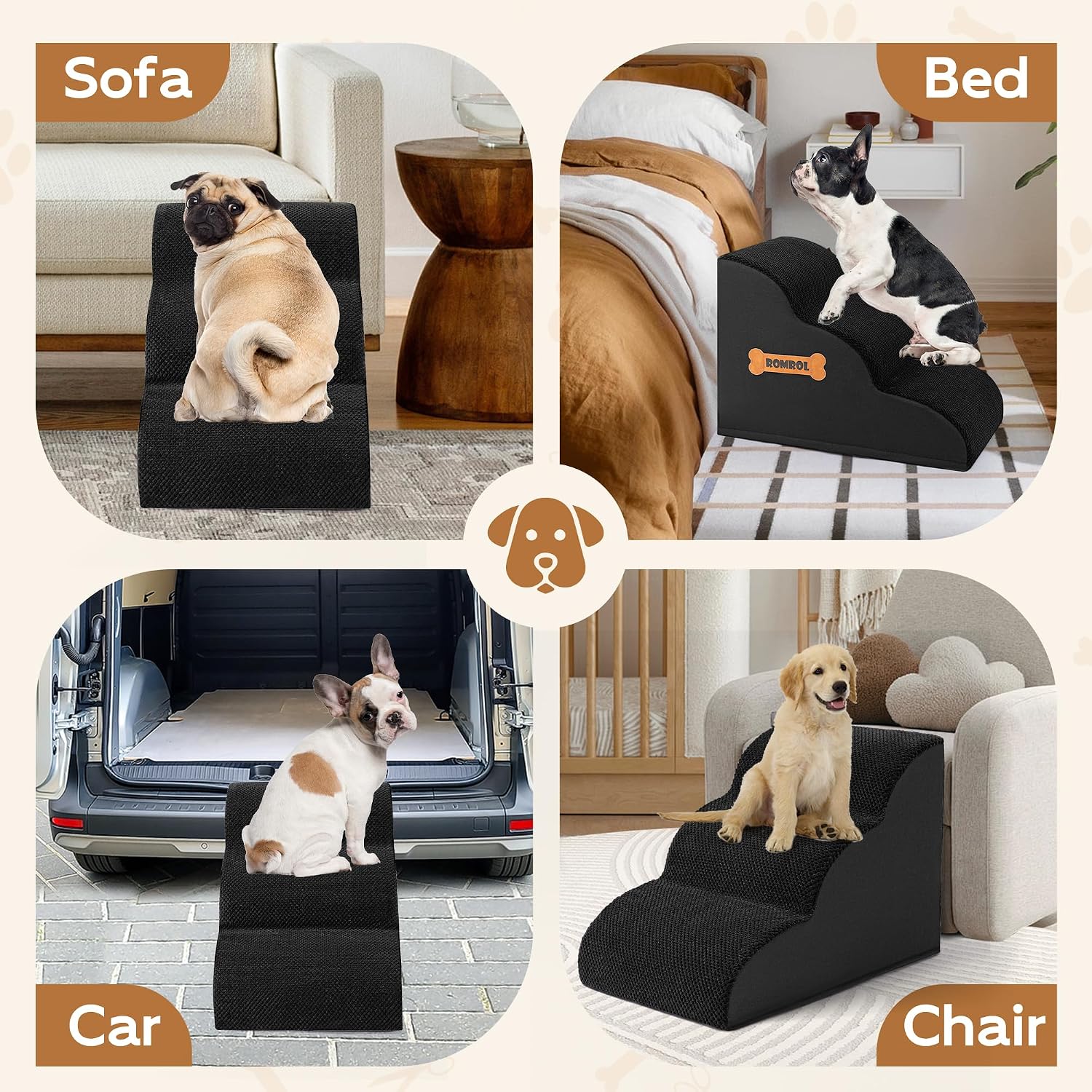 Detalle de Dog stairs ramp 3-step, 58x38x38cm