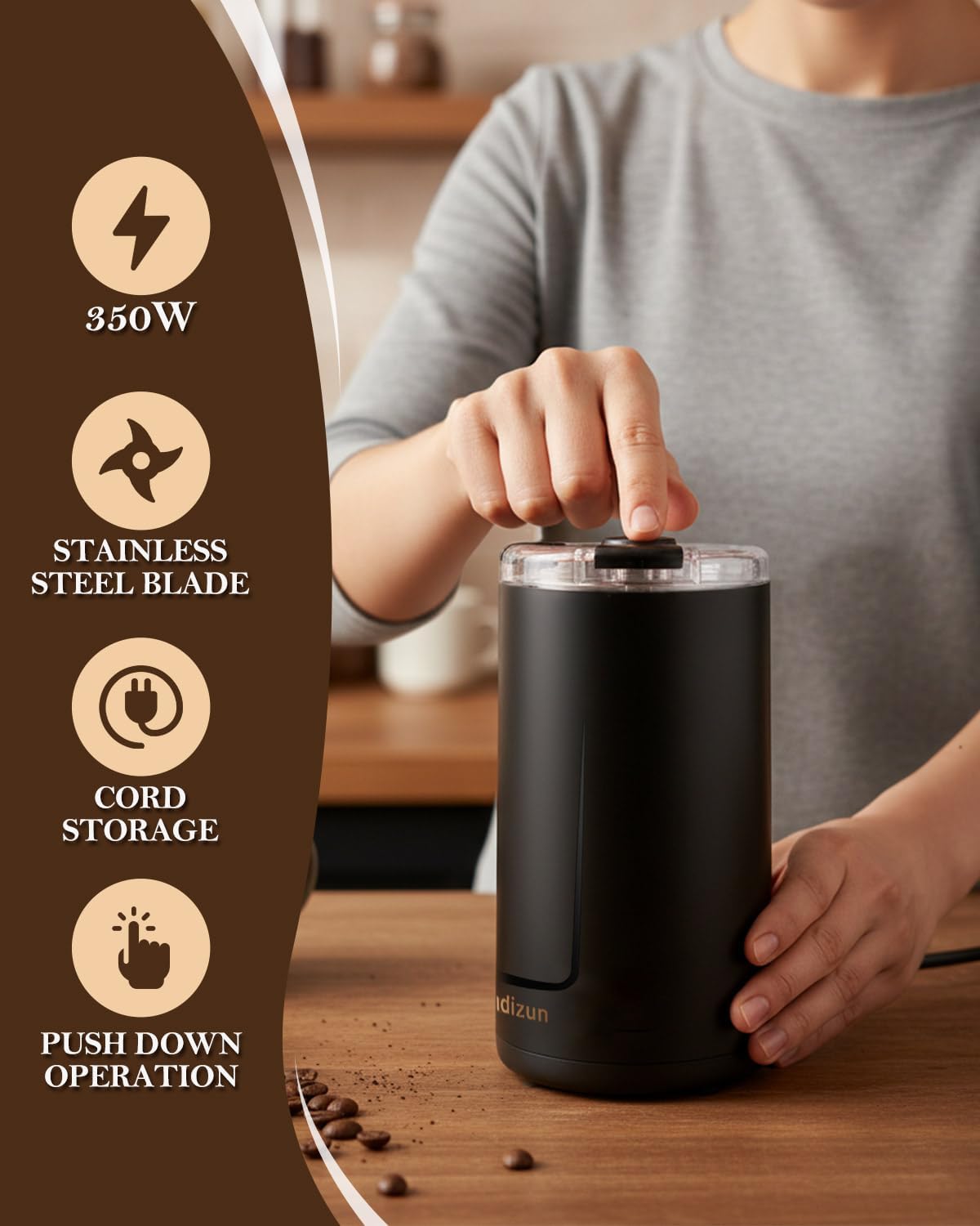 Thumbnail 5 de Andizun Electric Coffee Grinder (350W) with 80g capacity and one-touch operation