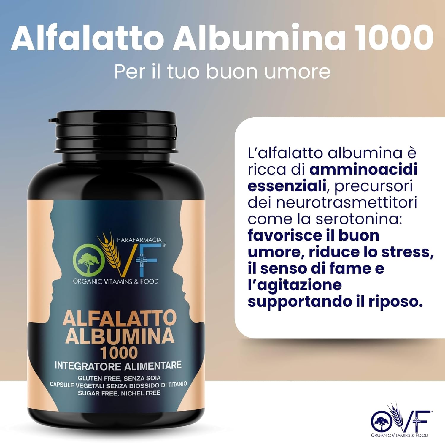 Detalle 2 de OVF Alfa-Lattoalbumina – Capsule vegetali, 120 pezzi da 250 mg, supporta intestino e difese | Made in Italy