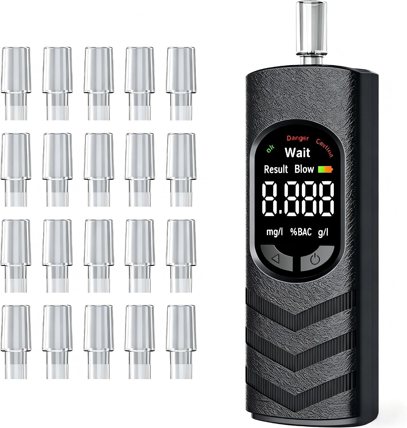Detalle de Pewpuny Breathalyser Alcohol Tester – USB-C Rechargeable Digital LCD Breath Alcohol Tester with Semiconductor Sensor (Black) + 20 Mouthpieces