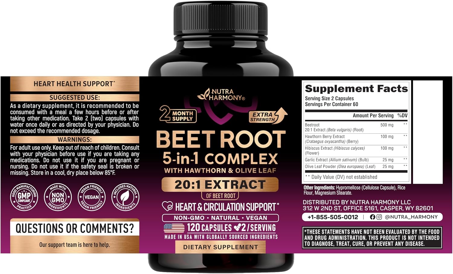 Detalle 2 de NUTRAHARMONY NH-BEETRTCPS120 Beet Root Capsules, 20:1 Extract, 120 Count