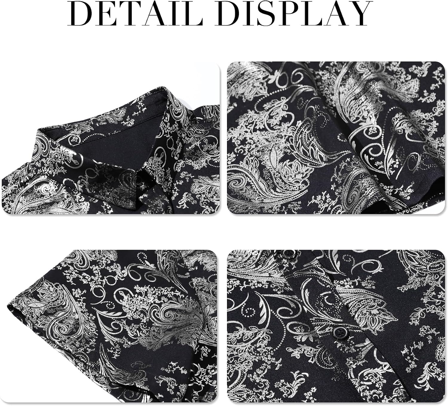 Detalle 2 de Allthemen Men’s Jacquard Shirt and Short Set – 2 Piece Short Sleeve Paisley