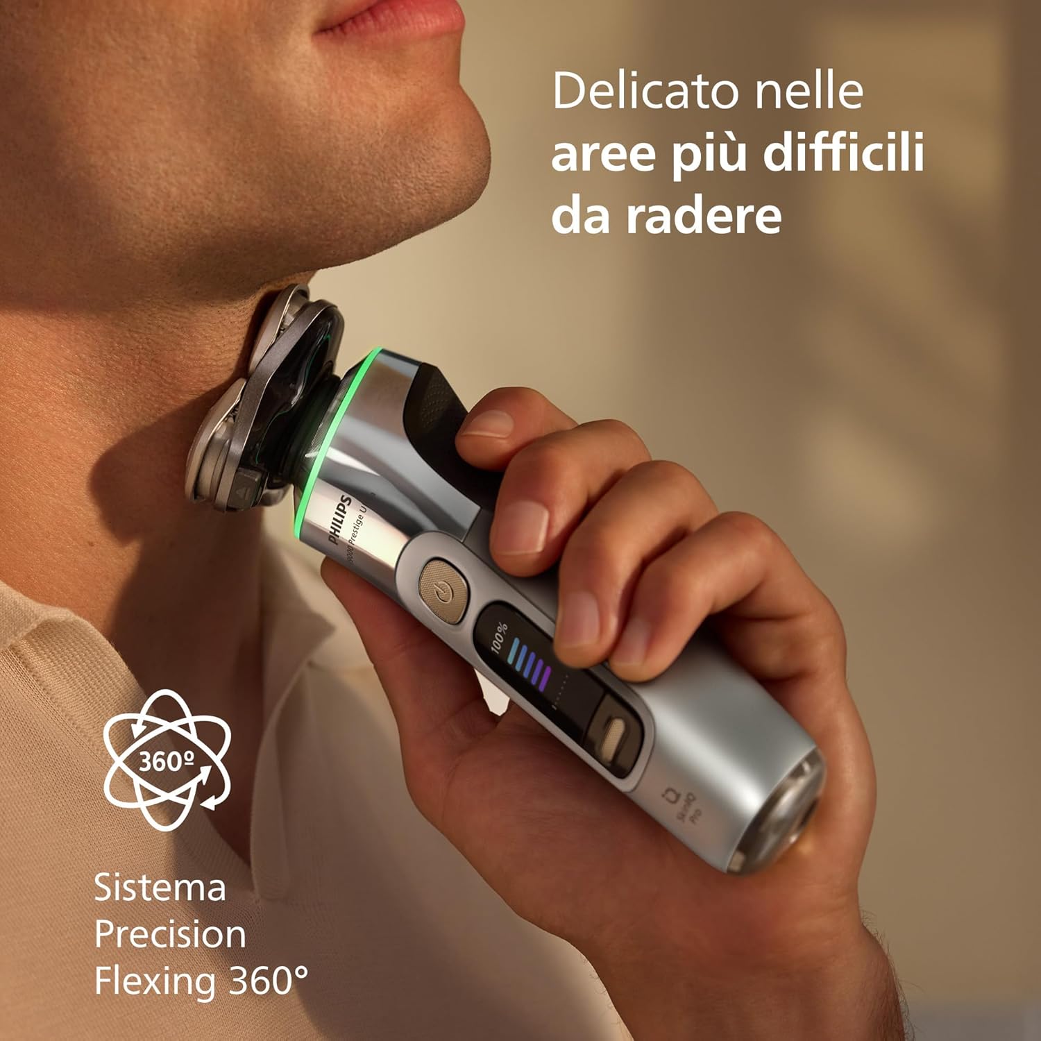 Detalle de Philips Shaver i9000 Prestige Ultra: rasatura Wet & Dry con tecnologia SkinIQ Pro