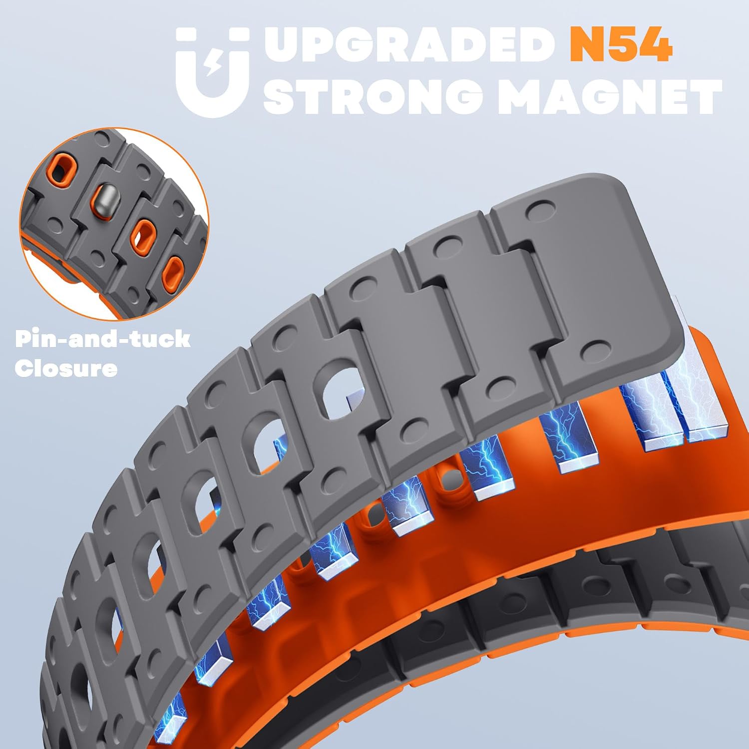Thumbnail 2 de Bandletic Magnetic Straps for Apple Watch: Soft Silicone, 38–42mm, Grey/Orange