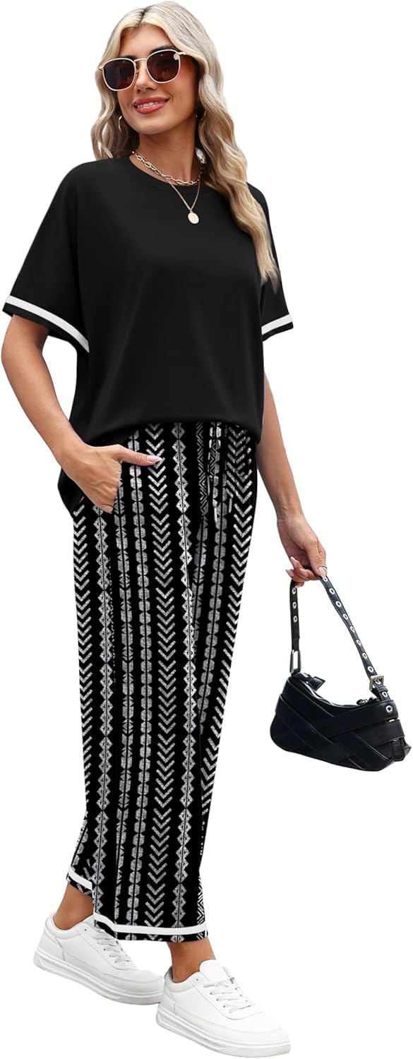 Thumbnail 3 de Sampeel 2-Piece Women’s Short-Sleeve Lounge Set with Wide-Leg Pants, Pockets & Drawstring