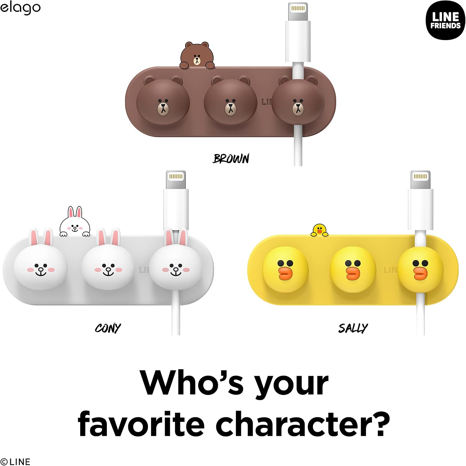 Thumbnail 6 de elago LINE FRIENDS Bottoni Magnetici per Gestione Cavi (organizza 3 cavi) con magneti potenti e adesivo riutilizzabile