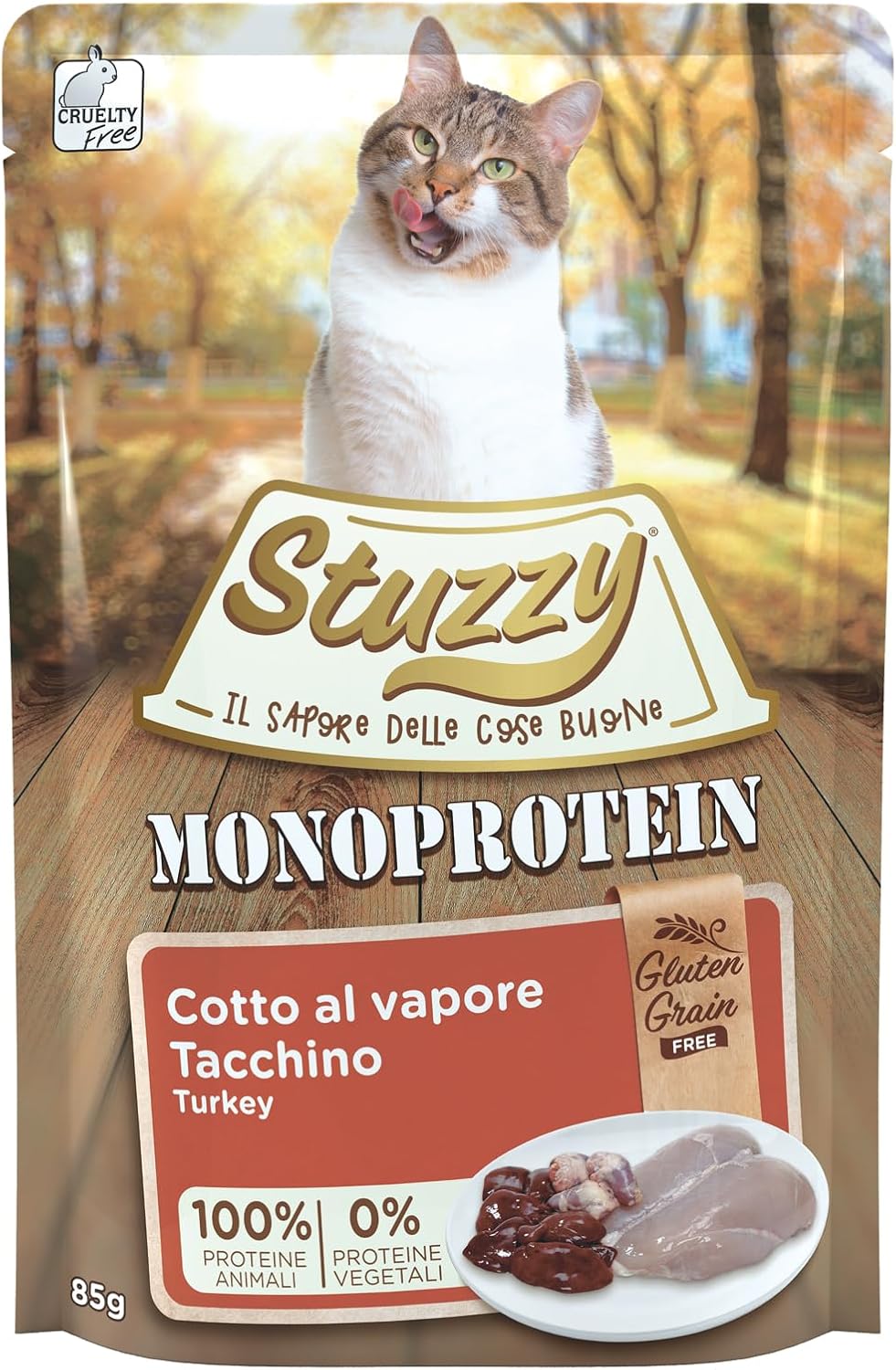 Detalle de Stuzzy Monoprotein Tacchino 85g: alimento completo monoproteico per gatti adulti