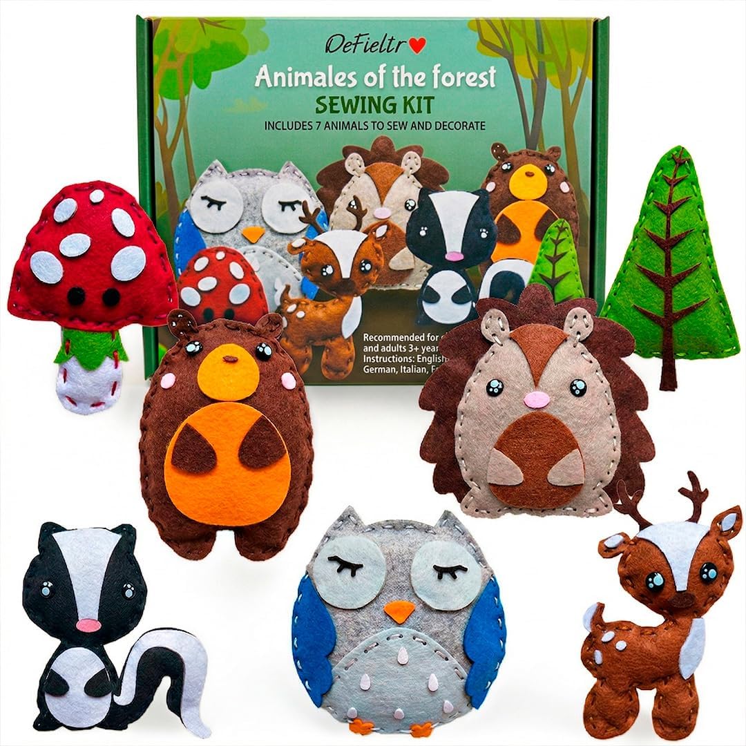 Detalle de DeFieltro Título Animali del Bosco – Kit Cucito Bambina e Bambino (7 Figure) per Imparare e Giocare