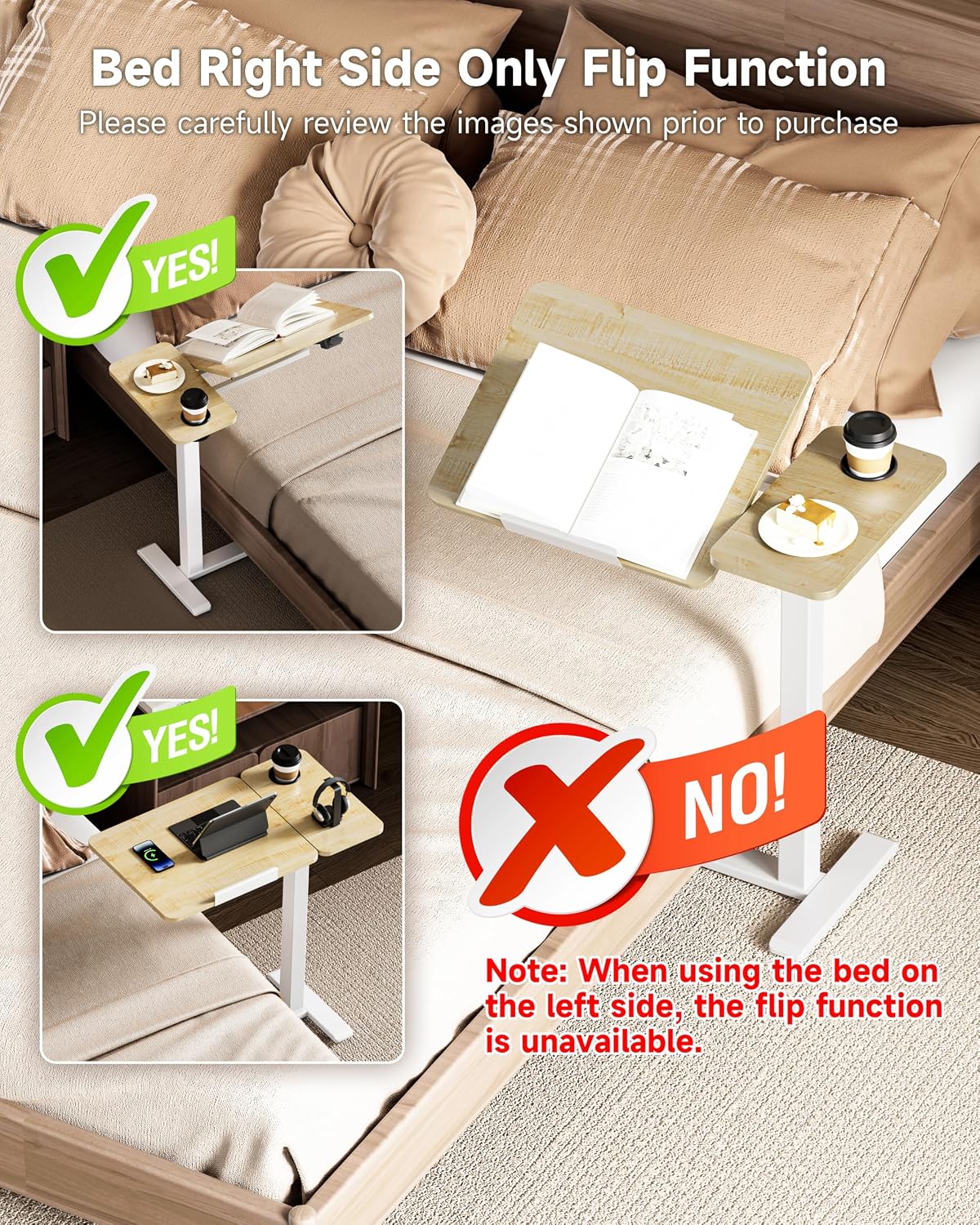 Detalle 2 de BZIUM Overbed Bedside Table, Maple