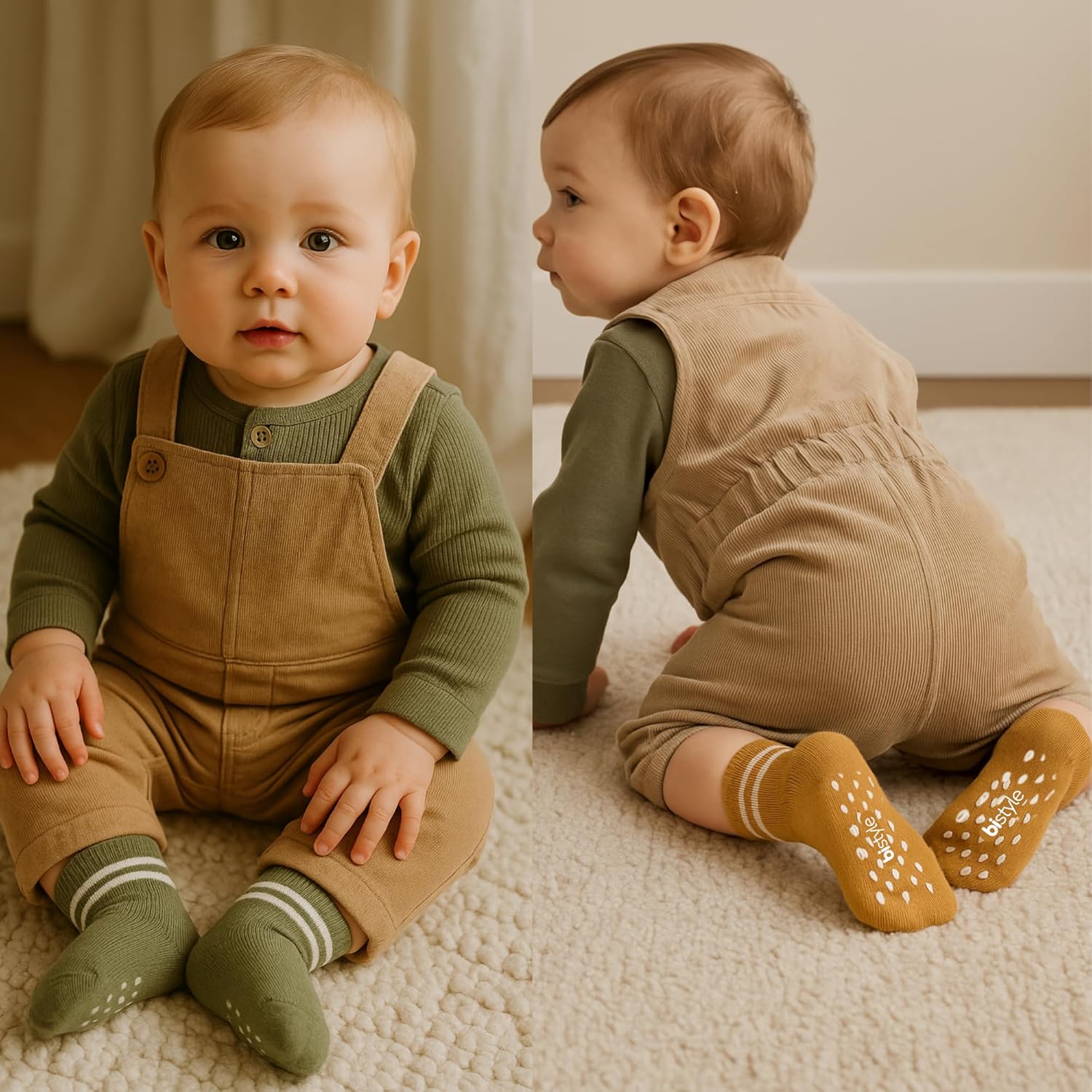 Detalle 2 de bistyle Bio-Baumwolle Stoppersocken für Kleinkinder & Babys (ABS, Schachbrettmuster) – rutschfeste Socken
