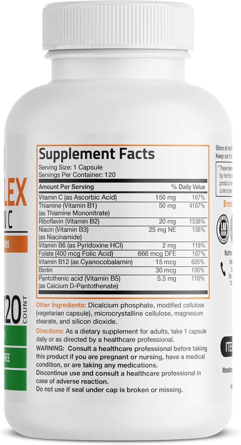Detalle de Bronson 1152-120 Vitamin B Complex with Vitamin C, 120 Vegetarian Capsules