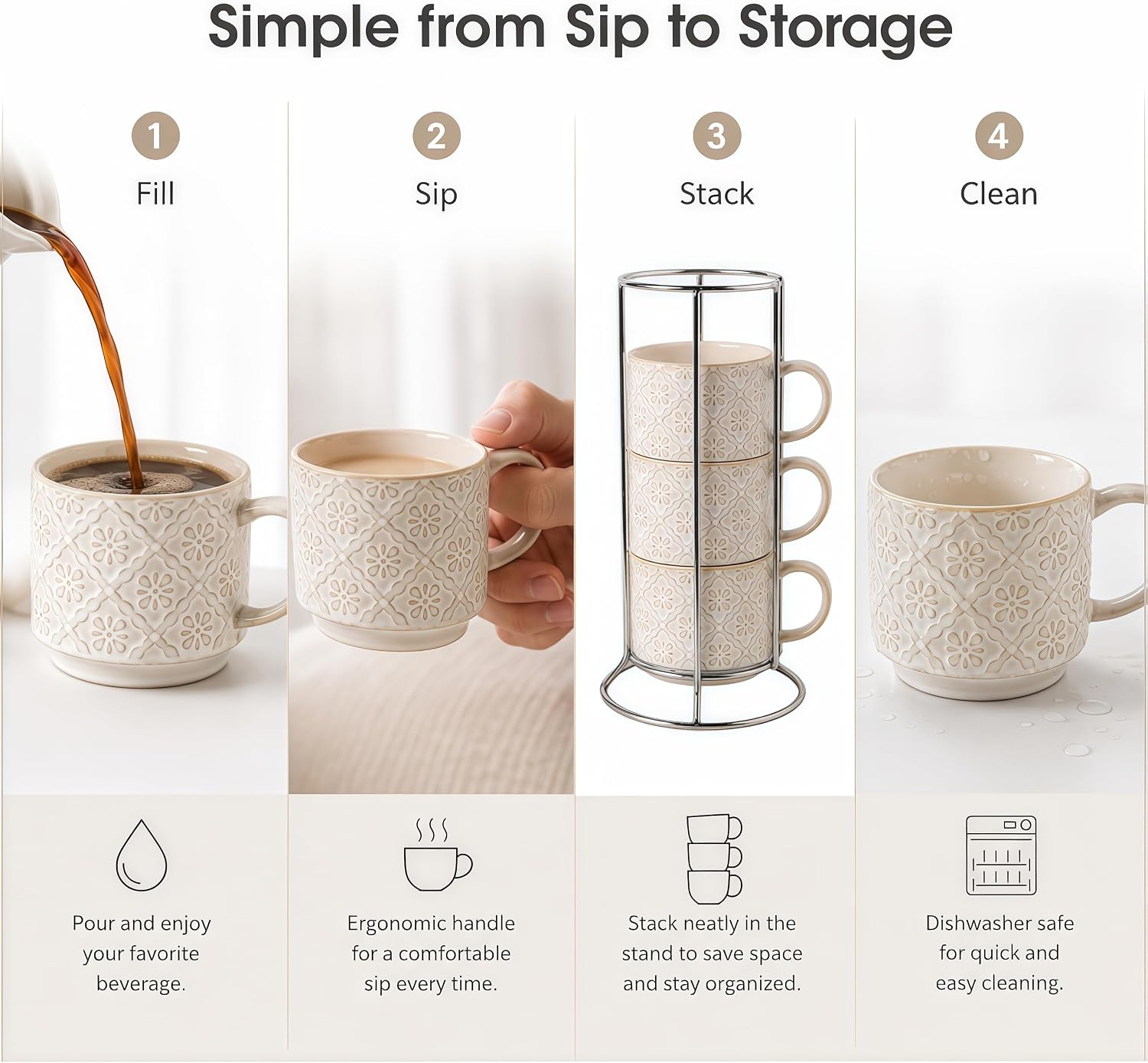 Detalle de SumitlEyao Ceramic Coffee Mugs 6 oz