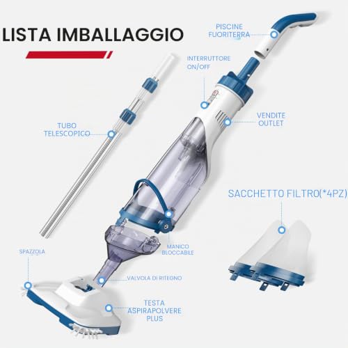 Thumbnail 6 de Enhulk PC15: Batteria per aspirapolvere piscina con testa larga 34 cm e asta telescopica