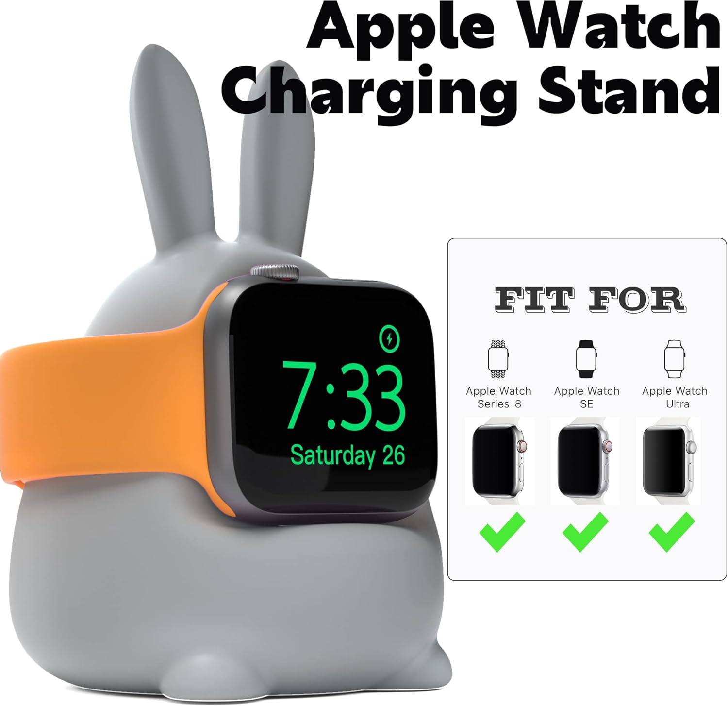 Thumbnail 2 de ELETIUO Charger Stand Silicone Dock Holder for Apple Watch (Various Series) – Grey