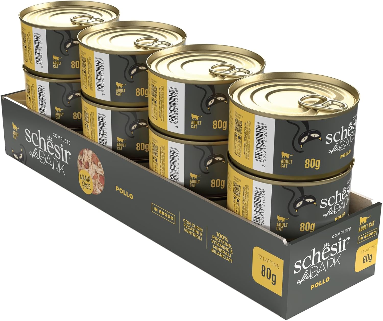 Detalle 2 de Schesir After Dark Filetti di Pollo in Brodo 12x80 g – alimento umido grain free per gatti adulti