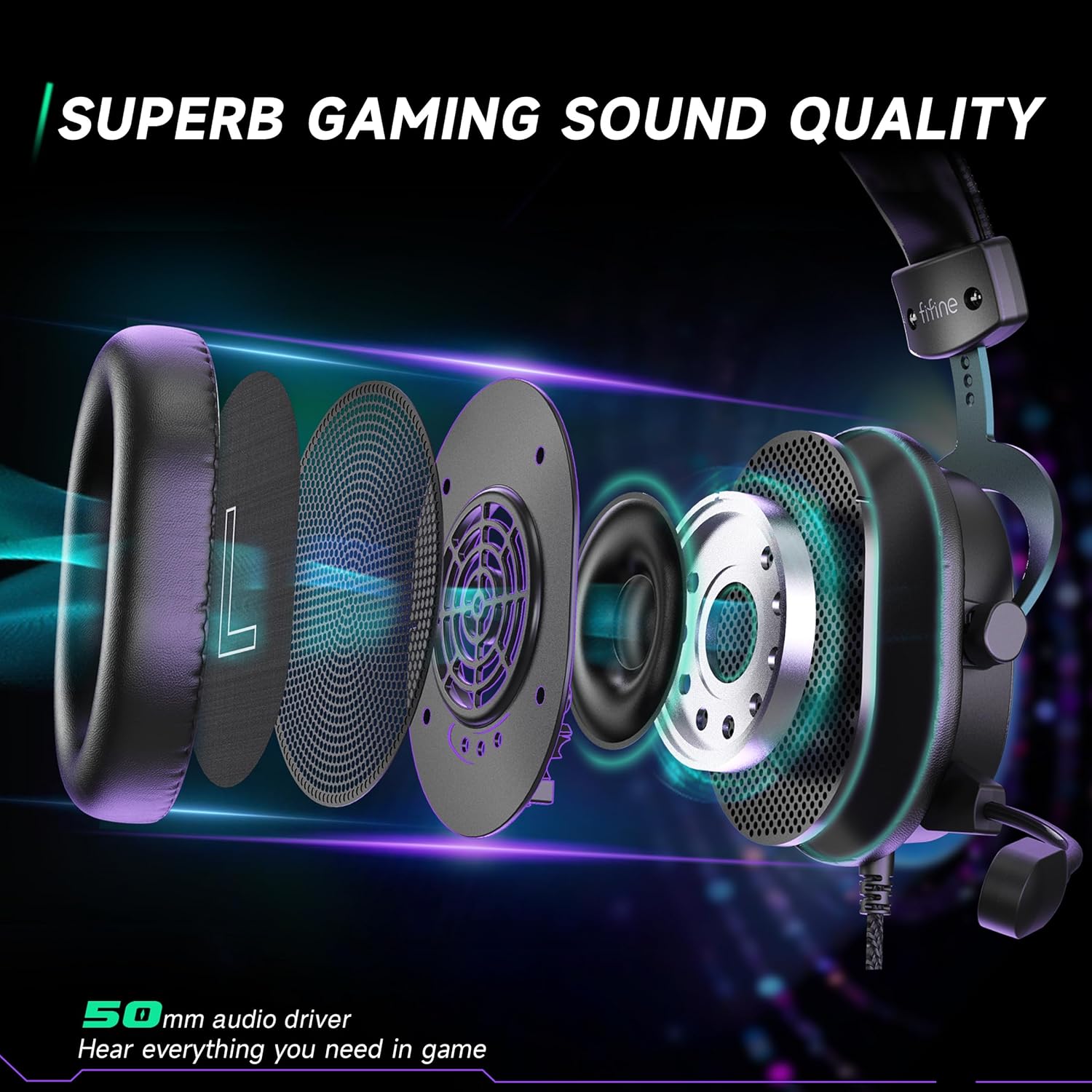 Detalle de FIFINE Gaming Headset mit Mikrofon – kabelgebundenes Over-Ear Headset mit 7.1 Surround Sound
