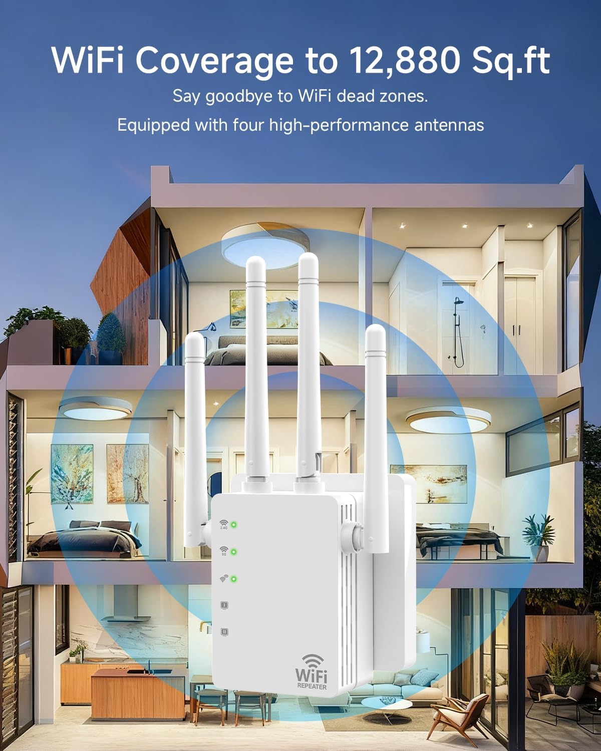Detalle de 1200Mbps Dual Band WiFi Extender with 360° Coverage and 105-Device Support