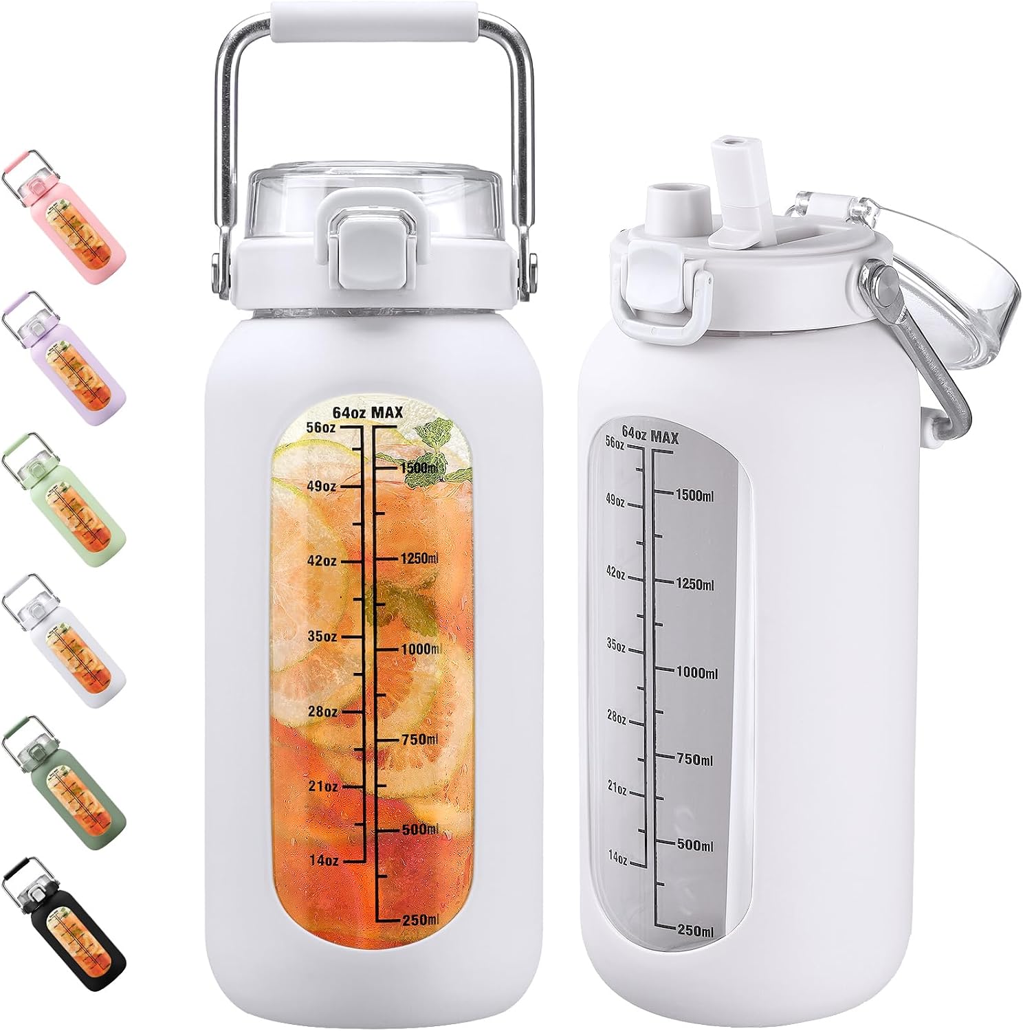 Detalle de BLUEGO BLG-64HL-White vattenflaska i borosilikatglas, 2 000 ml