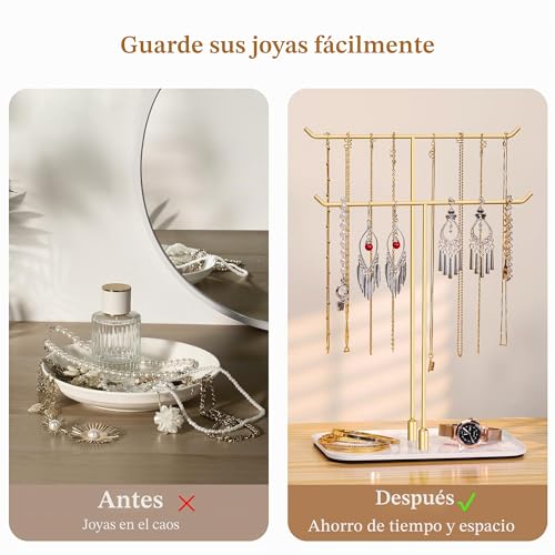 Detalle 2 de Josmimic Soporte para Joyas: bandeja dorada de doble barra para collares, pulseras y anillos