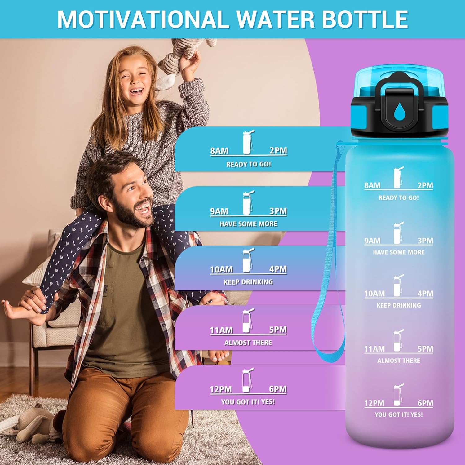 Detalle 2 de Borraccia 1L motivazionale a prova di perdite con cannuccia 🥤