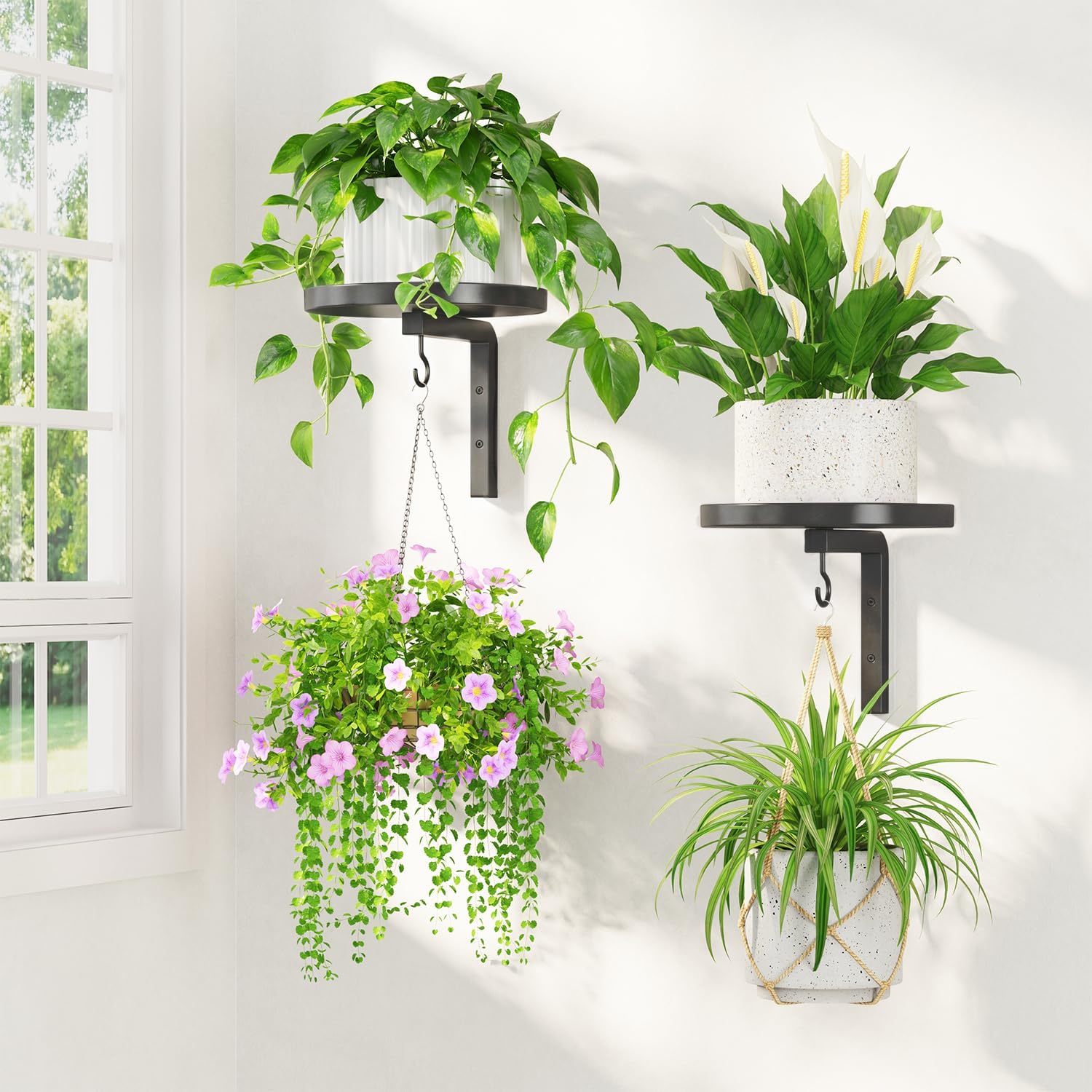 Detalle de LASZOLA Plant Stand Wall-Mounted Metal Plant Holders, Set of 2, Black