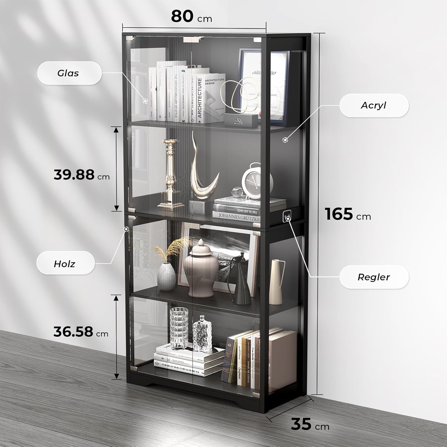 Detalle 2 de BROTTAR Vitrine LED Schwarz 80x165x36 cm