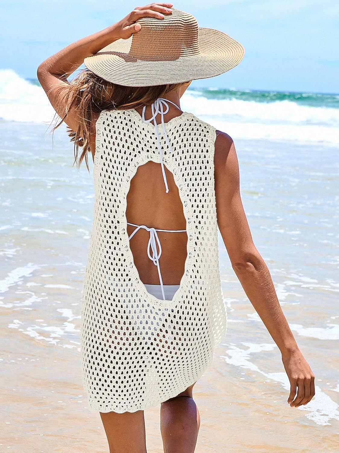 Detalle 2 de ANRABESS Womens Swimsuit Cover Up Crochet Beach Dress