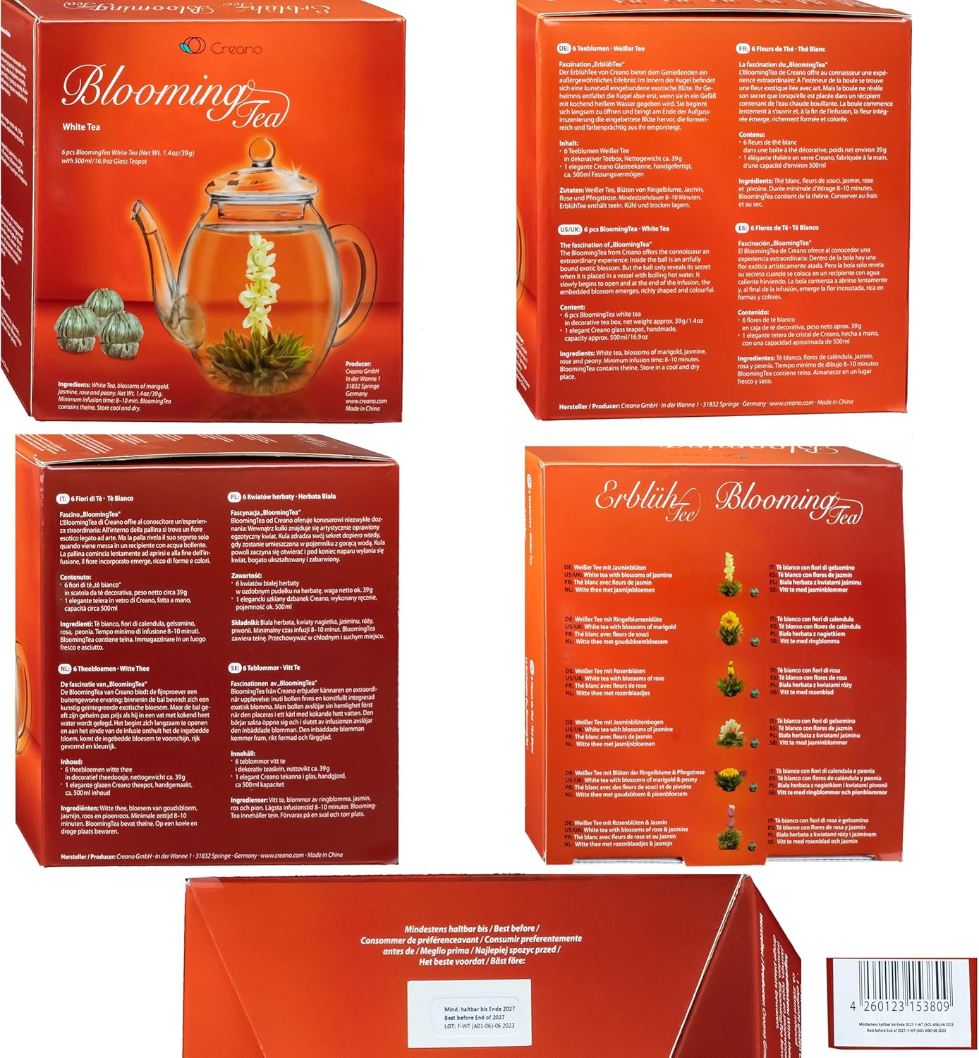 Thumbnail 6 de Creano Set Regalo Fiori di Tè in scatola di legno a cuore con teiera in vetro 500 ml e 6 tè bianco