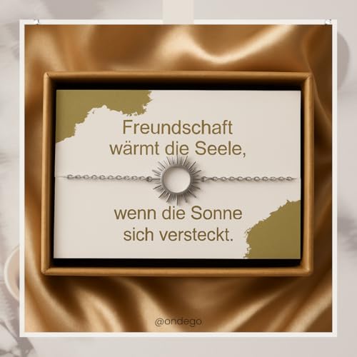 Detalle de ONDEGO Sonne Freundschaftsarmband aus Edelstahl – Verstellbar, nickelfrei, Geschenkverpackung