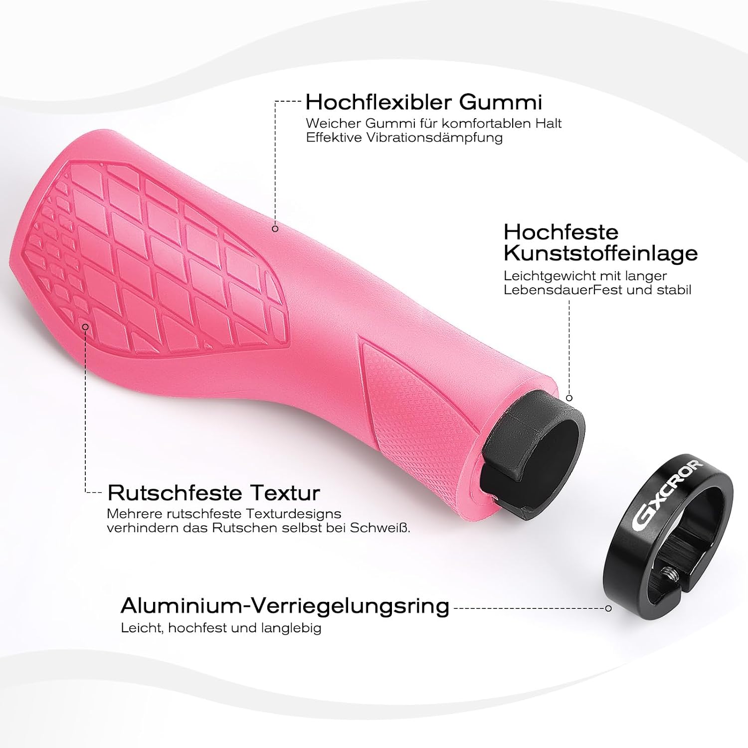 Detalle de GXCROR ergonomische Fahrradgriffe für 22,2 mm Lenker (Anti-Rutsch, Dual Lock) – für MTB, Trekking & Rennrad