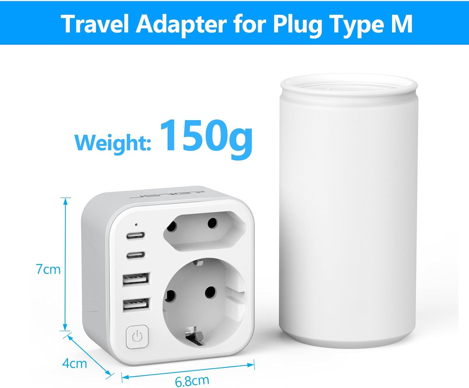 Thumbnail 4 de JSVER Adaptateur prise Afrique du Sud 6 en 1 Type M, blanc, avec 2 USB-A et 2 USB-C