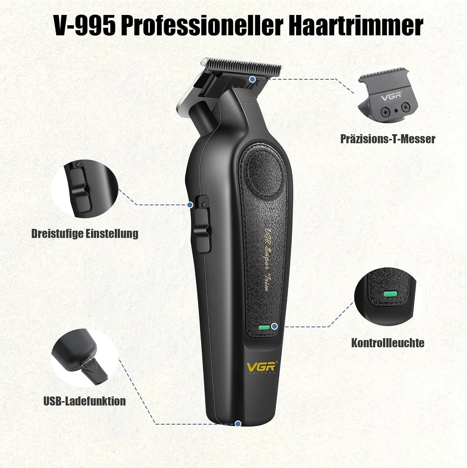 Thumbnail 5 de VGR 197 & 995 Profi Haarschneidemaschine Set – Kabelloses Metall- und Keramikklingen-System, 10 Aufsteckkämme, LED-Anzeige