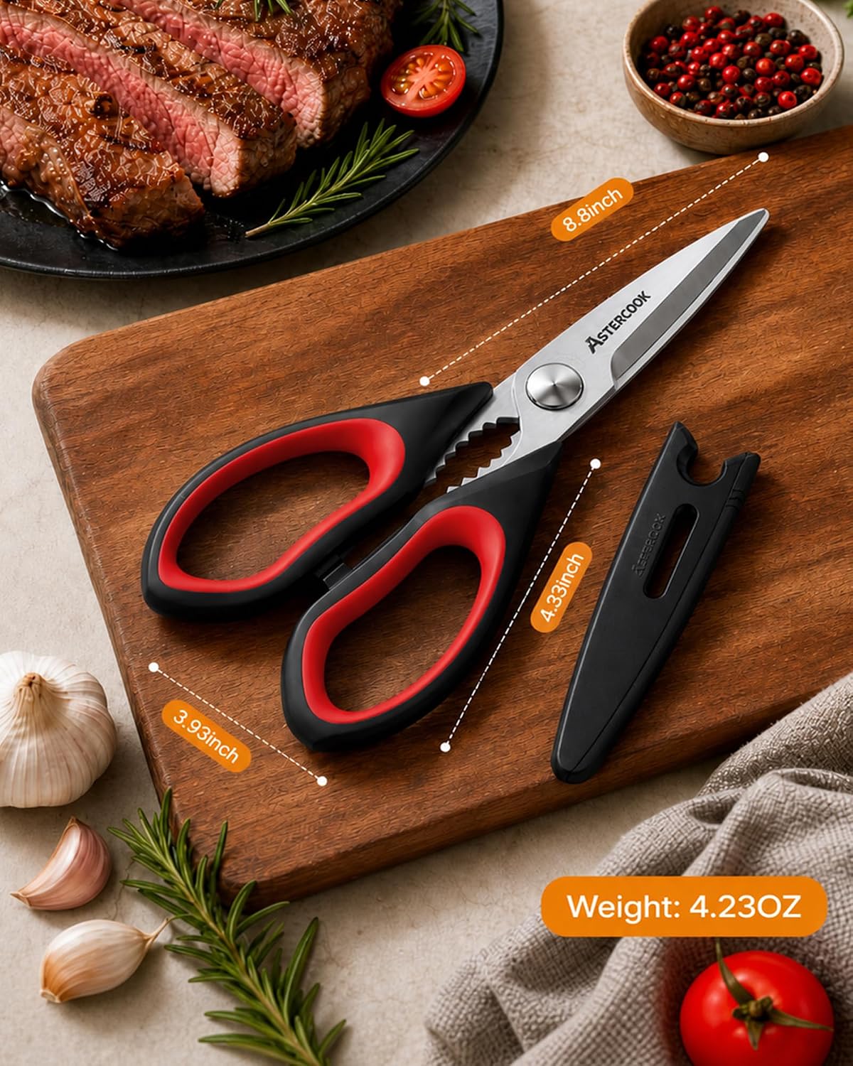 Detalle 2 de Astercook Kitchen Scissors All Purpose Heavy Duty (3-Pack) – Stainless Steel Shears with Serrated Blade