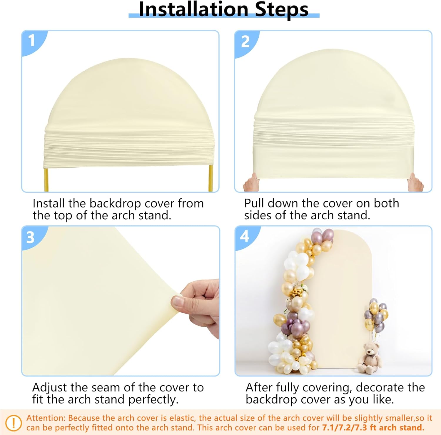 Thumbnail 6 de HEMMOTOP 7.2 ft Beige Arch Backdrop Cover (No Arch Stand) — Ivory Stretch Spandex Cover for Balloon & Event Arches