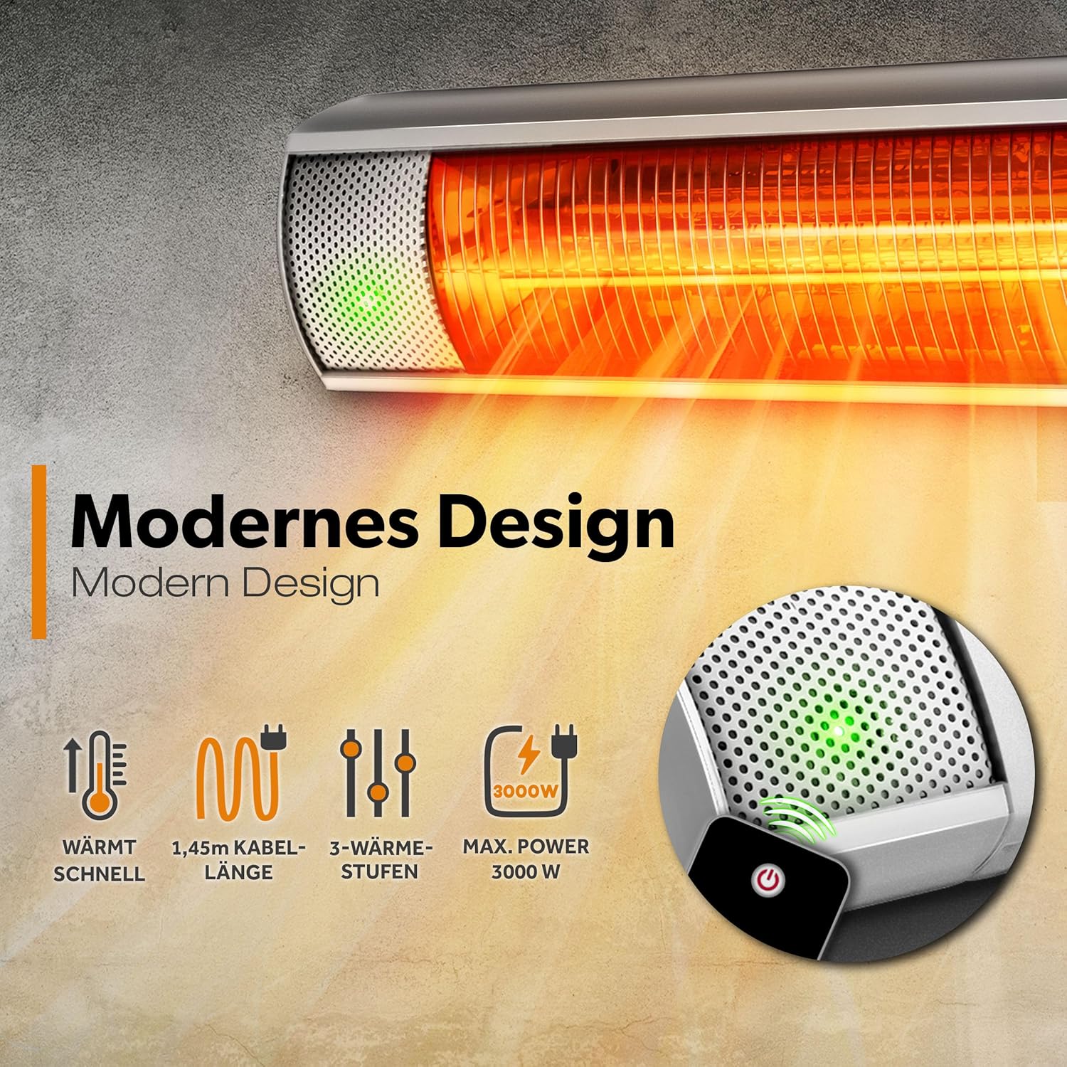 Thumbnail 1 de TRESKO Infrarot Heizstrahler 3000 W mit Fernbedienung – Terrassen- und Wand-Wärmestrahler für 3 Heizstufen