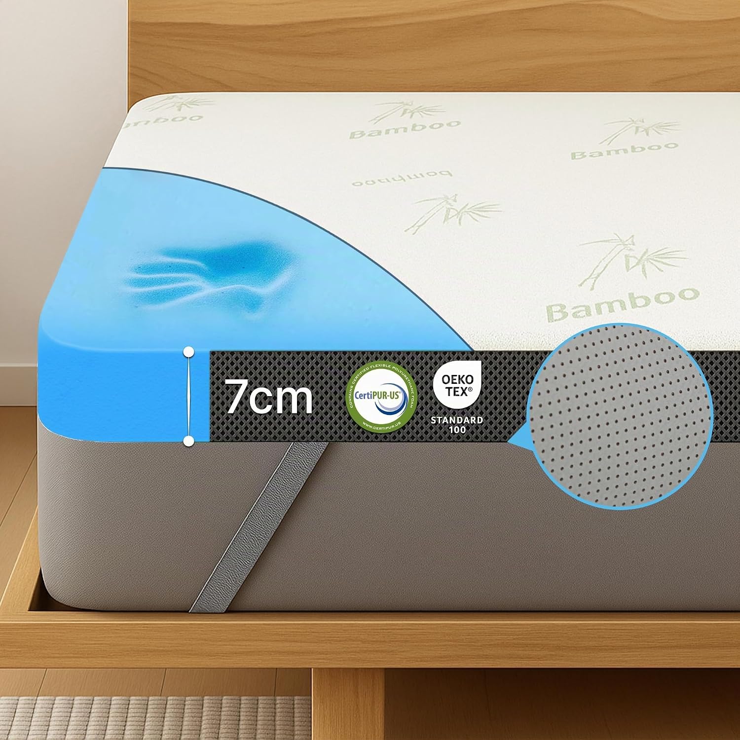 Detalle de MKS TOP7CM_XXL gel-topper 180 x 200 cm, 7 cm gel-memoryfoam en bamboehoes