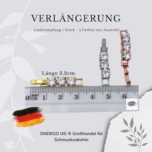 Thumbnail 3 de ONDEGO Schmuck Verlängerung Klappverschluss mit Zirkonia – 3,2 cm, Zwischenstück für Armband & Halskette, Silber Roségold Gold
