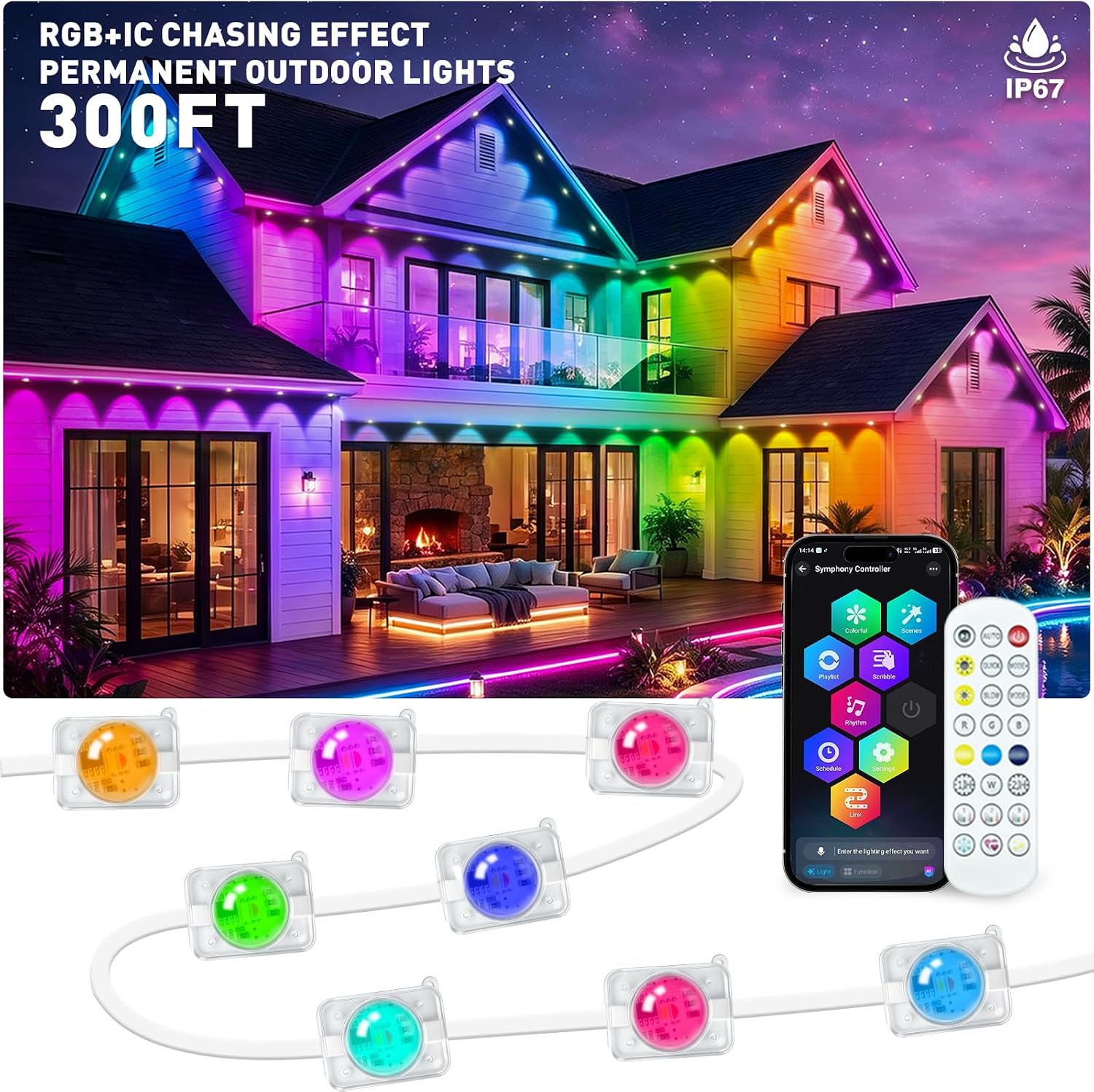 Detalle de HCMTGW Permanent Outdoor Lights 300 ft