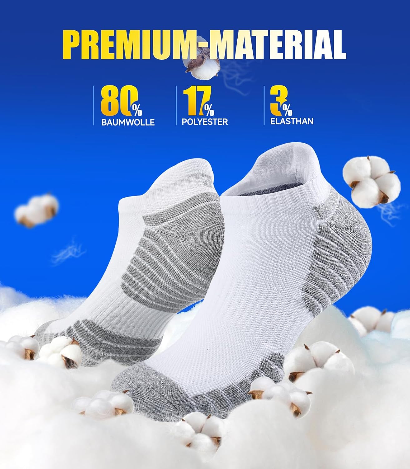 Thumbnail 3 de PULIOU Sneaker Socken Herren/Damen – Gepolsterte Laufsocken aus Baumwolle, atmungsaktiv, 6 Paar